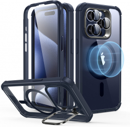 Husa pentru iPhone 15 Pro Max + Folie Armor Tough Kickstand HaloLock Z495 Clear Dark Blue 