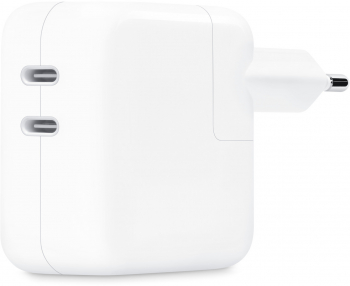 Incarcator retea Apple pentru iPhone iPad MacBook AirPods si Apple Watch 2xUSB Type-C 35W Incarcare Rapida White 
