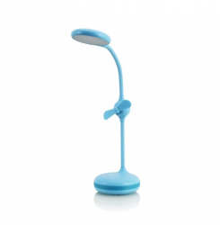 Lampa LED de birou cu mini-ventilator 4W 30 cm ABS + PC Albastru 
