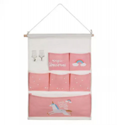 Organizator suspendat cu 6 buzunare tematica Unicorn Roz 