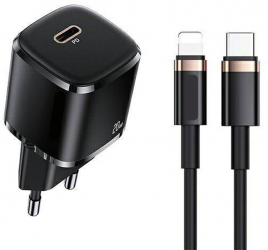 Set incarcator PD si cablu de date USB-C compatibil cu iPhone lungime cablu 1.2m 20W Negru 