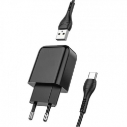 Set incarcator retea si cablu USB la USB-C pentru telefoane Fast Charge 2.1A Negru 