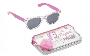 Set Ochelari de Soare si Etui Felmans pentru Copii Model Unicorn Roz +3 ani cu Protectie UV de 100 