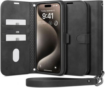 Husa Cu Grad Ridicat de Protectie pentru iPhone 15 Pro Premium Y428 Piele ecologica Intense Darkness 