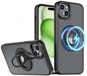 Husa Protectie pentru iPhone 15 Plus Impact Safe MagSafe Ghost Holder Series G484 Metal Matte Negru 