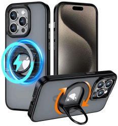 Husa Protectie pentru iPhone 15 Pro Max Impact Safe MagSafe Ghost Holder Series G488 Metal Matte Negru 