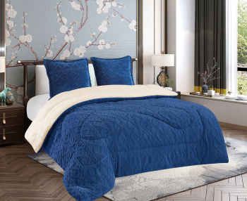 Set Pilota Cocolino cu Blanita Tricotata 3 Piese pentru Pat Dublu 2 Fete de Perna 200 x 230 cm Albastru