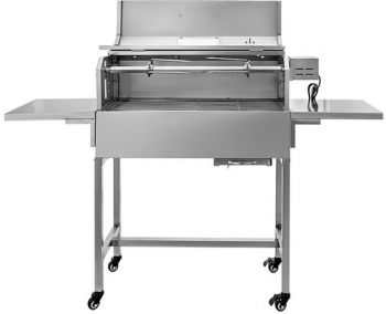 Gratar pe carbune cu capac si rotisor electric 25W Vevor Inox Termometru Roti blocabile inaltime de gatit reglabila 