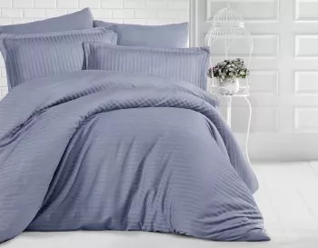 Lenjerie de pat matrimonial XXL cu husa de perna dreptunghiulara Elegance damasc dunga 1 cm 160 g/mp Gri bumbac 100 