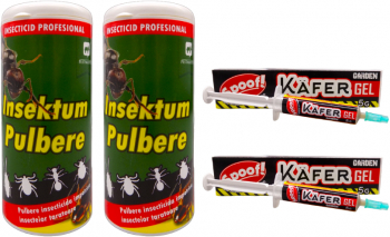 Pachet pentru combatere insecte taratoare 2 bucati Insektum pulbere 150 gr si 2 bucati Kafer gel 5 gr