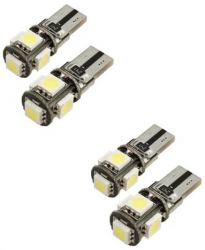 Set 4x becuri LED T10 BZRSH W5W 12V 5W CANBUS 6000k 28x12 mm Alb rece pentru plafoniera portbagaj 
