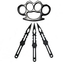 Set Rozeta si 3 Cutite de aruncat IdeallStore® Negru Otel inoxidabil 