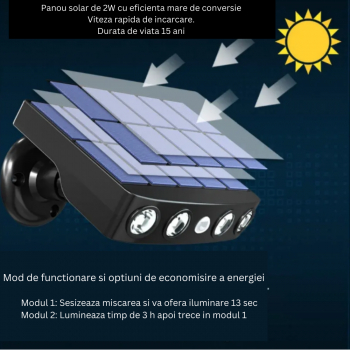 Lampa solara pentru exterior impermeabila IP67 Suport anti-rupere Negru 