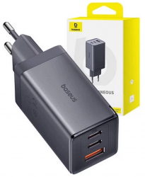 Incarcator retea Baseus GaN5 Pro Fast Charger 65W 2 x USB Type-C 5V/3A 1 x USB 5V/3A cablu fast charging Type-C la Type-C 1m inclus Gri 