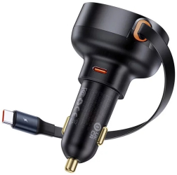 Incarcator auto Baseus Enjoyment Pro 60W cu cablu retractabil USB-C Negru 