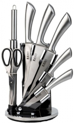 Set cutite profesionale Rawi High-Quality din inox turnat 8 piese suport inclus argintiu 