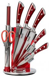 Set cutite profesionale Rawi High-Quality din inox turnat 8 piese suport inclus rosu 