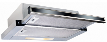 Hota incorporabila telescopica 60 cm Studio Casa Slide Glass 1motor Turbo Putere de absorbtie 320 m3/h Inox+ frontal sticla neagra 