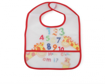 Baveta interactiva cu cifre si buzunar impermeabila si lavabila 21.5 x 23.5 cm Red 