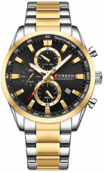 Ceas barbatesc de mana Curren Cronograf Quartz Analog Casual Elegant Fashion Auriu/Negru 