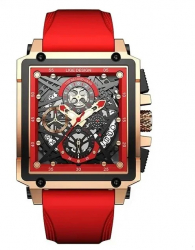 Ceas barbatesc Lige Rosu Silicon Otel Afisare data Quartz Analog 