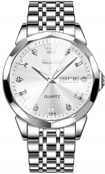 Ceas barbatesc Olevs Analog Quartz Indici luminosi Business Argintiu Otel 