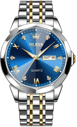 Ceas barbatesc Olevs Quartz Analog Data Otel Argintiu/Albastru 