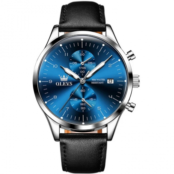 Ceas barbatesc Olevs Quartz Analog Piele Cronograf Business Casual Clasic Indici luminosi 