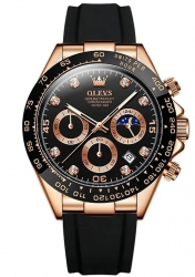 Ceas barbatesc Olevs Silicon Quartz Analog Data Cronograf Negru 