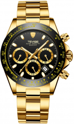 Ceas barbatesc Tevise Luxury Mecanic Automatic Fashion Analog Otel inoxidabil Elegant Auriu/negru 