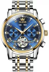 Ceas barbati Olevs Data Mecanic automatic Albastru Argintiu Otel 