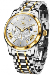 Ceas barbati Olevs Quartz Analog Cronograf Otel Argintiu Auriu 