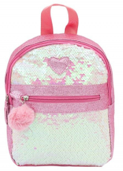 Ghiozdan gradinita Shopiens® pentru fete roz cu glitter paiete reversibile inima si pompon