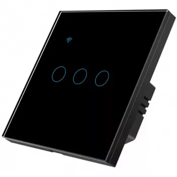 Intrerupator smart touch iUni 3F Wi-Fi Sticla securizata LED Black 