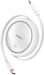 Cablu Baseus Free2Draw Mini Retractabil USB-C la USB-C 100W 1m Alb