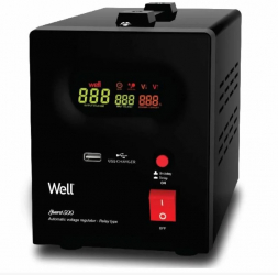 Stabilizator automat de tensiune cu releu 500VA 300W negru Well 