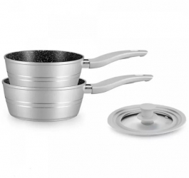 Set caserole cu capac universal Royalty Line RL-FS2MS 3 ore Acoperire marmura Inductie Argintiu 