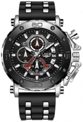 Ceas barbatesc Lige Analog Quartz Silicon Cronometru Negru Argintiu 