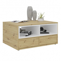 FMD Masa de cafea 2 compartimente deschise alb and stejar 91 8x71 5x45 cm 