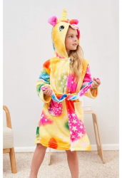 Halate de baie pentru copii model cu Unicorn in nuante de galben roz si verde imprimeu cu stelute 14-16 ani 