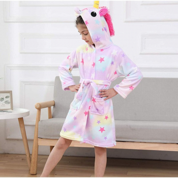 Halat de baie pentru fete si baieti model cu Unicorn in nuante de lila imprimeu cu stelute multicolorate brand ZZZ Sleep Good Sleeping 