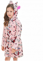 Halate de baie pentru copii model cu Unicorn in nuante de roz pal imprimeu cu curcubeu 14-16 ani 