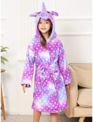 Halate de baie pentru copii model cu Unicorn mov-bleu cu buline 3-4 ani