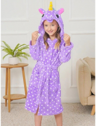 Halate de baie pentru copii model cu Unicorn mov cu buline 7-8 ani 