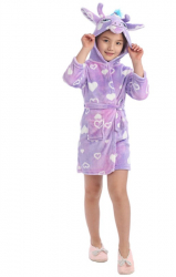 Halate de baie pentru copii model cu Unicorn mov cu inimioare 3-4 ani 