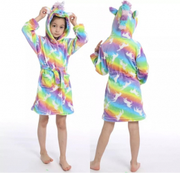 Halate de baie pentru copii model cu Unicorn multicolorat cu caluti 3-4 ani 