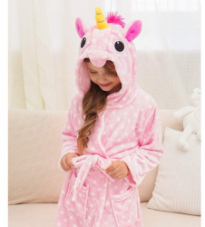 Halate de baie pentru copii model cu Unicorn roz-pal cu buline 7-8 ani 