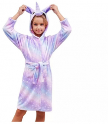 Halate de baie pentru copii model Unicorn imprimeu Mov cu Stelute - 9-10 ani - Varsta 9-10 ani 
