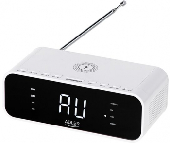 Radio FM cu ceas desteptator Incarcator wireless Bluetooth AUX USB Alb 5 W