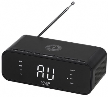 Radio FM cu ceas desteptator Incarcator wireless Bluetooth AUX USB Negru 5 W 